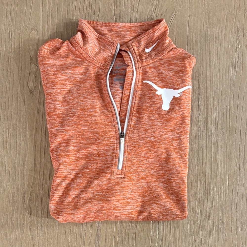 Nike Dri-Fit Women’s XS Orange Heather Quarter-Zip, White Texas Longhorns Logo
